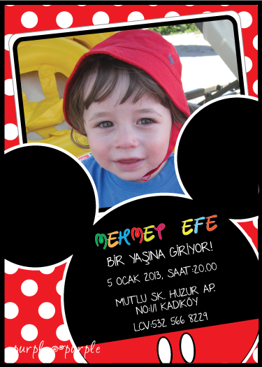 Mickey Mouse temalı doğum günü davetiyesi