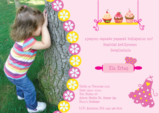 Cupcake temalı doğum günü davetiyesi