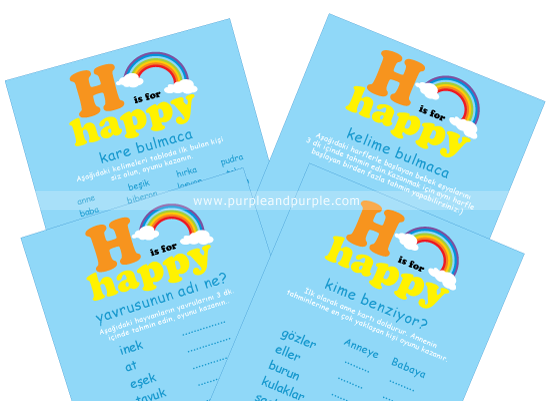 “H is for HAPPY” baby shower oyun kartları