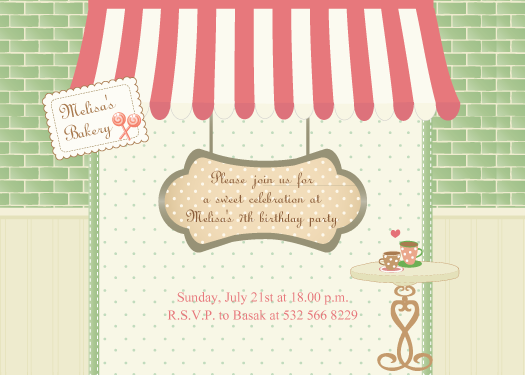 “Melisa’s Bakery” doğum günü davetiyesi