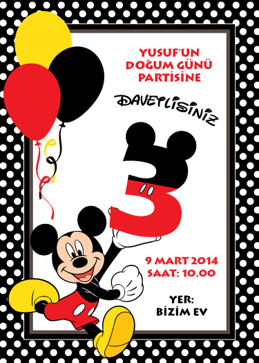 Yusuf’un Mickey Mouse temalı doğum günü davetiyesi