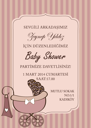 Leopar desenli baby shower davetiyesi